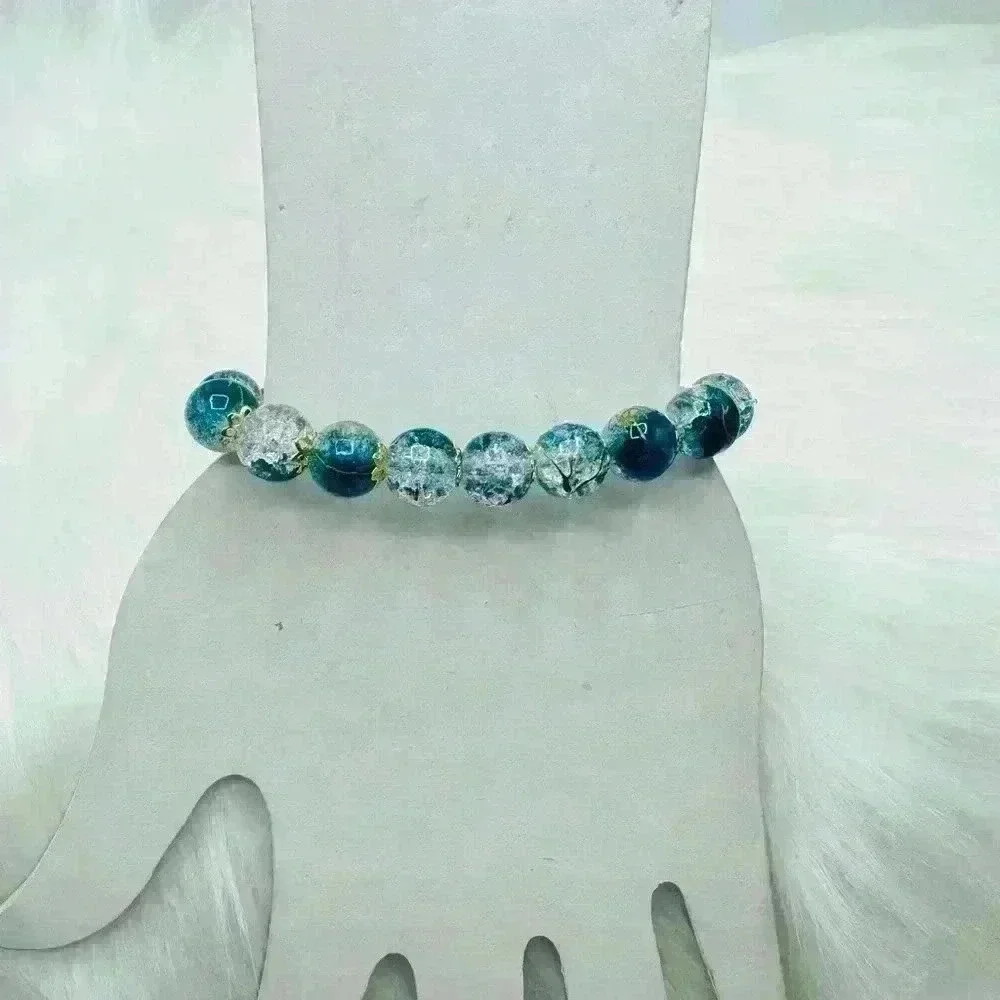 Gradient Blue Ice with Gold specks beaded Bracelet